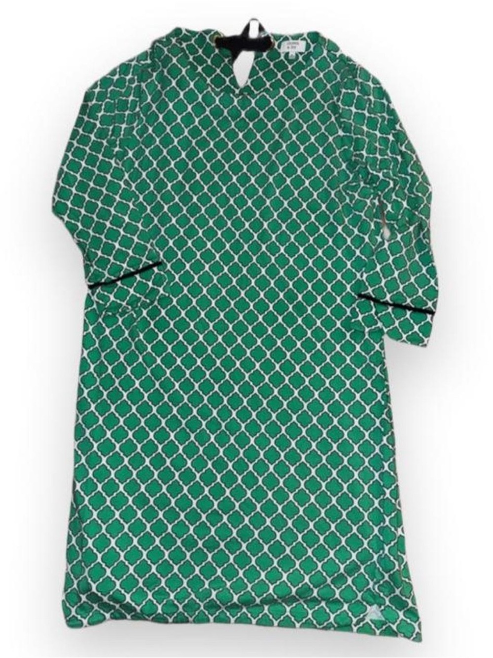 Crown & Ivy Brand Dress Kelly Green Navy White Quatrefoil Print M
